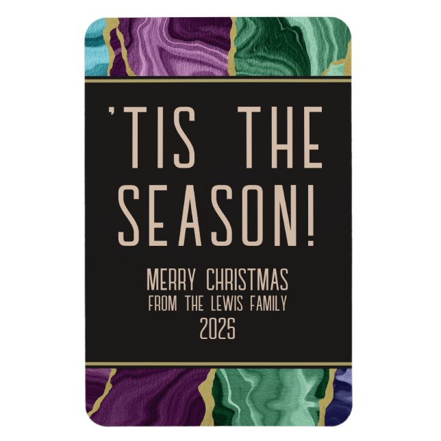 Ímã Peacock Watercolor Agate Christmas (Vertical)