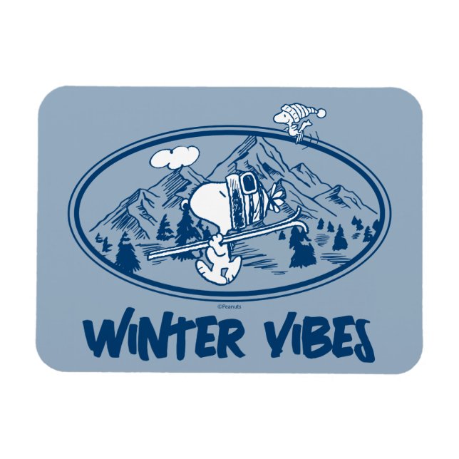 Ímã Peanuts | Snoopy & Woodstock Skiing (Horizontal)