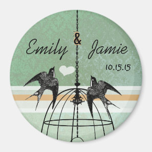 Imã Peapod Green Damask & Coral Birdcage Casamento