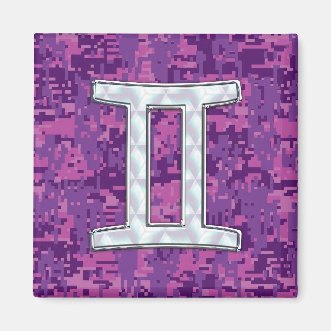 Imã Pearl Like Gemini Zodiac Symbol Digital Camouflage (Frente)