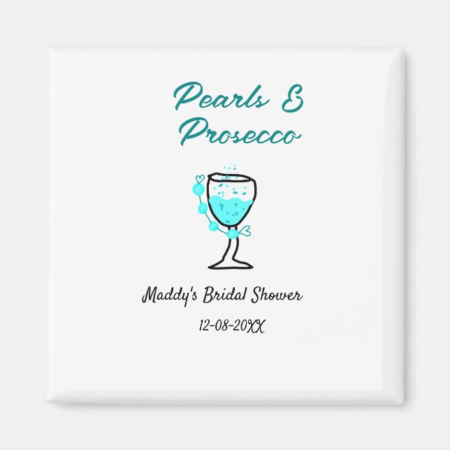 Imã Pearls and prosecco bridal shower blue black name  (Frente)