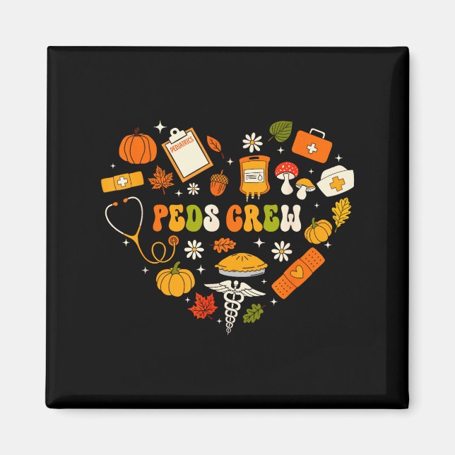 Imã Peds Crew Nurse Fall Heart Pediatric Pumpkin Thank (Frente)