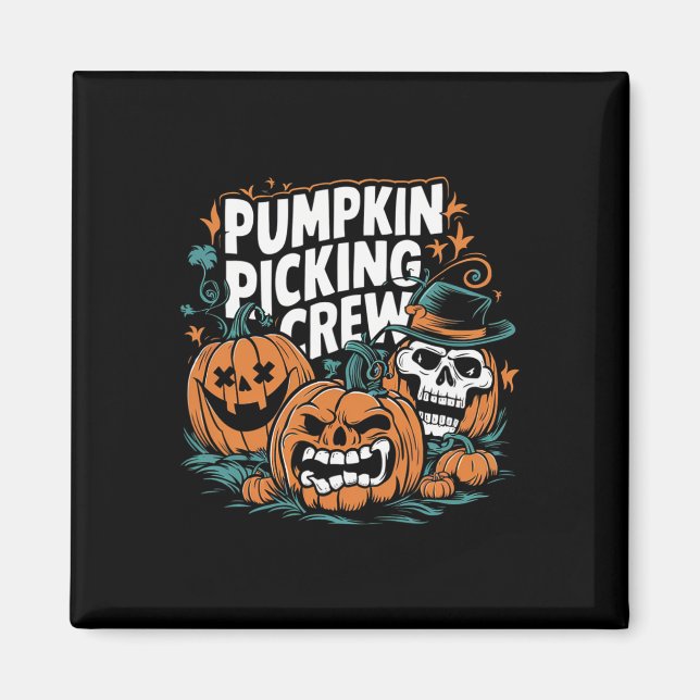 Imã Pegando a Tripulação Engraçada Pumpkin Patch Figur (Frente)