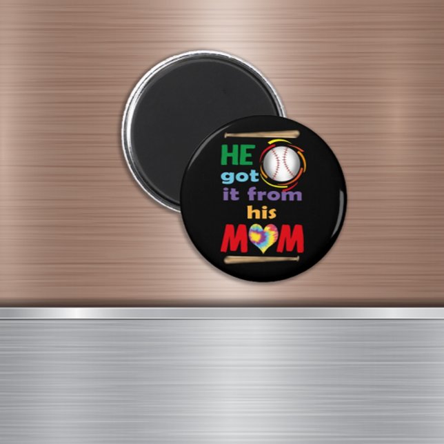 Imã Pegou Da Mãe, Menino Engraçado Presente De Basebal (He Got It From His Mom Magnet)