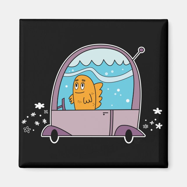 Imã Peixe dirigindo um carro - ímã (Frente)