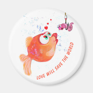 Imã Peixe Engraçado e Minhoca Amor Desenho Animado Rom