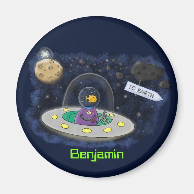 Imã Peixe feliz bonito com ilustração de desenho espac (Frente)