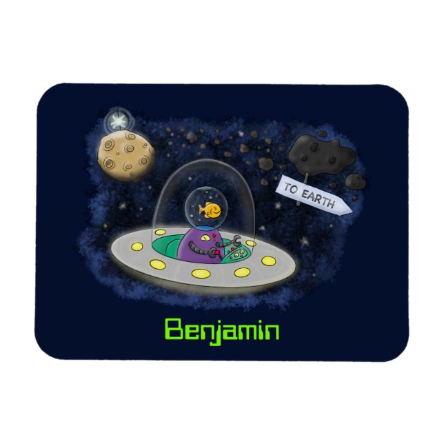 Ímã Peixe feliz bonito com ilustração de desenho espac (Horizontal)