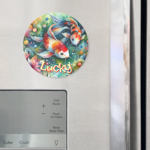 Imã Peixe Koi Sortudo Caprichoso Aquarela Personalizad