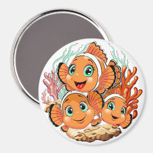Imã Peixe palhaço Desenho animado Fofo Família Subaquá
