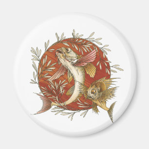 Imã Peixe Voador Japonês e Folhas de Bambu Arte Vintag