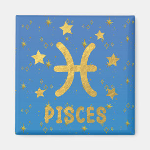 Imã Peixes Azul Zodiac e ímã Dourado