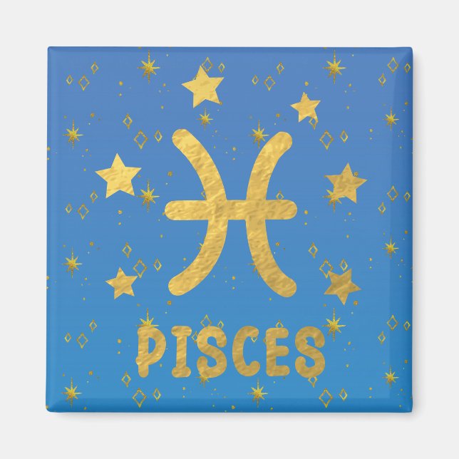 Imã Peixes Azul Zodiac e ímã Dourado (Frente)