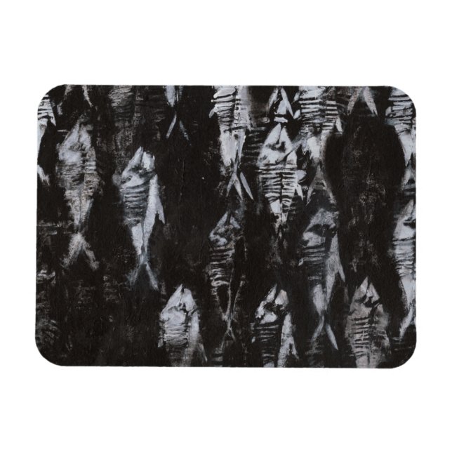 Ímã Peixes Brancos Fósseis em Fundo Negro (Horizontal)