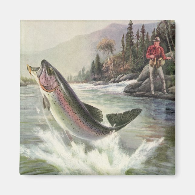 Imã Peixes De Trutas Arco-Íris Vintage, Pesca Pescador (Frente)