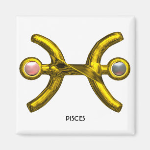 Imã PEIXES Dourado Sinal de Aniversário Zodiac,Pérol