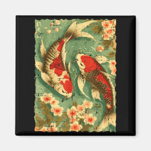 Imã Peixes Koi Japoneses Flores de Cerejeira Sakura Ar
