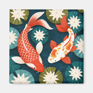 Imã Peixes Koi Japoneses Jardim Zen de Flores de Lótus