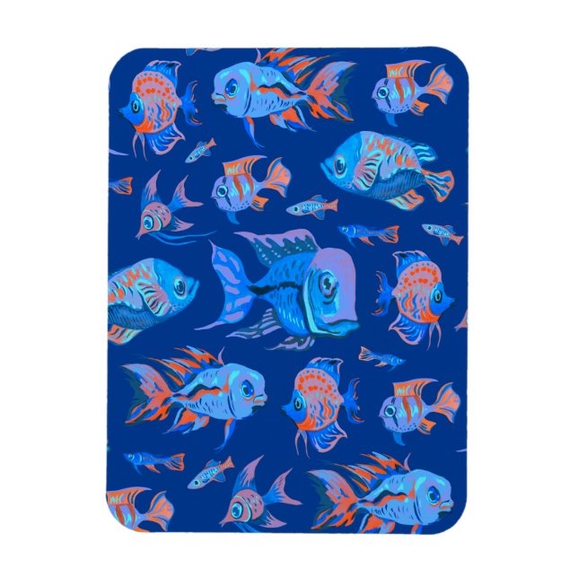 Ímã Peixes tropicais divertidos em azul (Vertical)