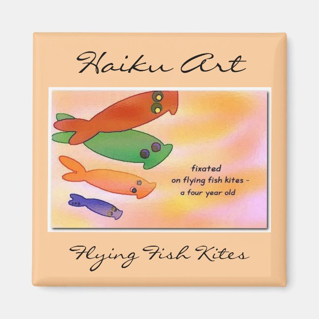 Imã Peixes Voadores Kites Haiku Art Magnet (Frente)
