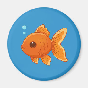 Imã Peixinho Dourado de Desenho Animado Fofo no Azul