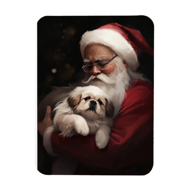 Ímã Pekingese com Papai Noel Natal Festivo (Vertical)