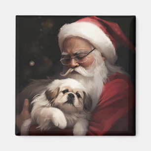 Imã Pekingese com Papai Noel Natal Festivo