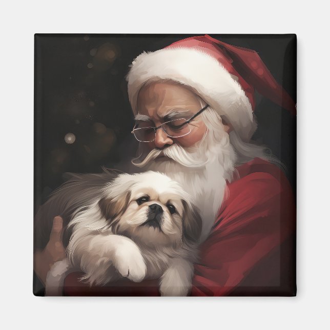 Imã Pekingese com Papai Noel Natal Festivo (Frente)