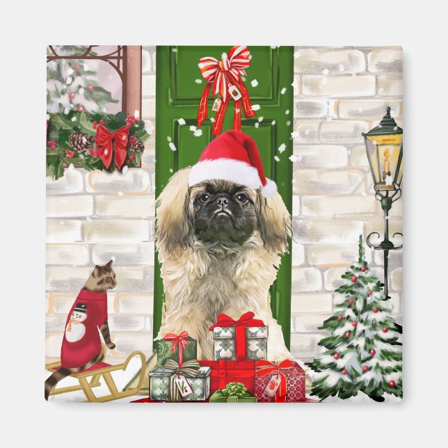 Imã Pekingese Dog Christmas (Frente)