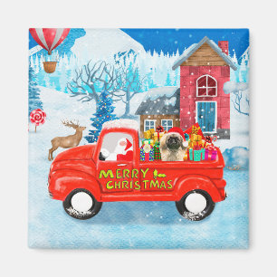 Imã Pekingese Dog Christmas Delivery Truck Snow