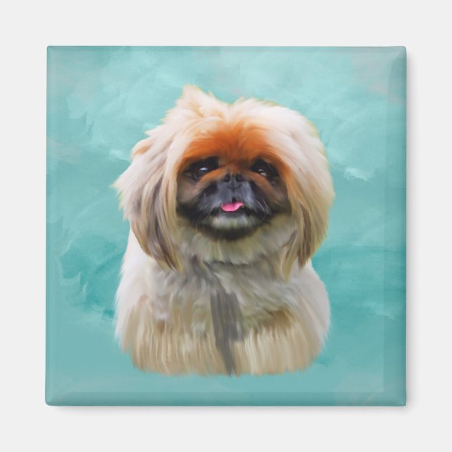 Imã Pekingese Dog Watercolor Art Retrato (Frente)