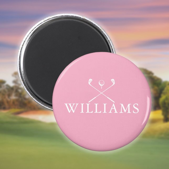 Imã Peles de Golfe de Nome Rosa Personalizado (Personalized Pink Name Golf Clubs Magnet)