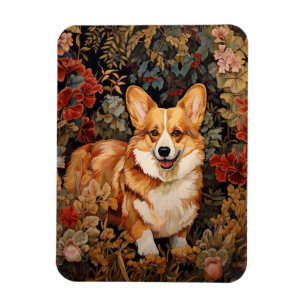 Ímã Pembroke Welsh Corgi num Jardim Flor Vitoriano