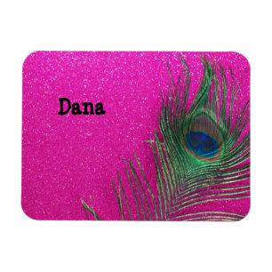 Ímã Pena cor-de-rosa Glittery do pavão