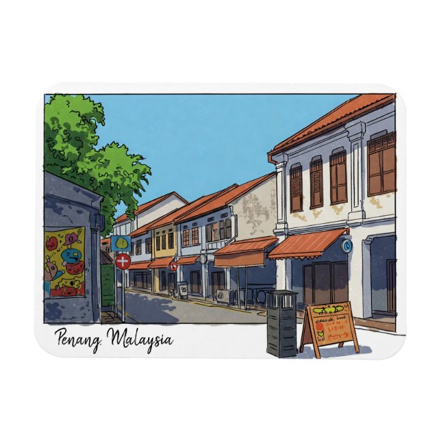 Ímã Penang Malásia Georgetown Cartoon (Horizontal)