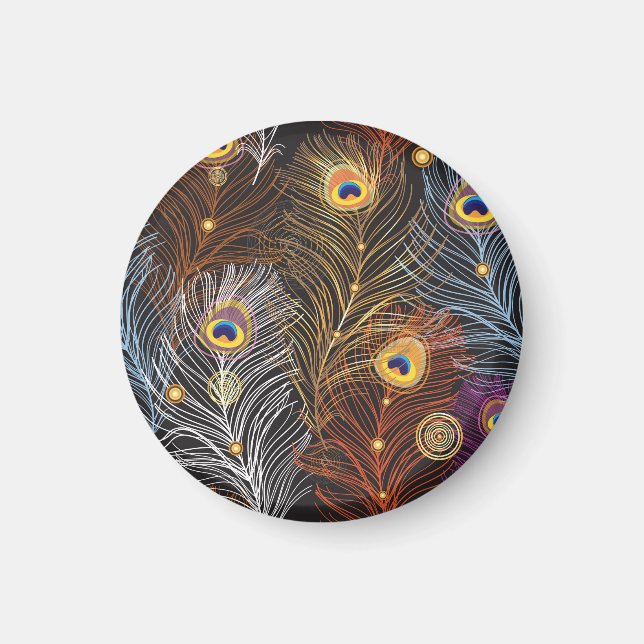 Imã Penas de pavão de ouro: padrão escuro. (Frente)