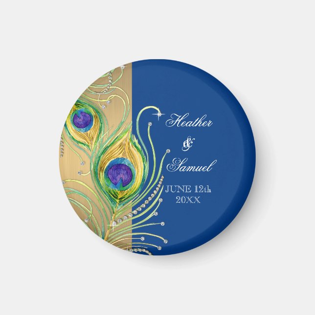 Imã Penas Peacock Modern Faux Jewel Scroll Swirl (Frente)