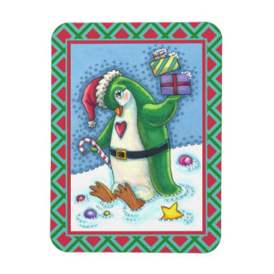 ÍMÃ PENGUIM NATAL BONITO VESTIDO EM VERDE, FERIADO