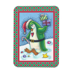 ÍMÃ PENGUIM NATAL BONITO VESTIDO EM VERDE, FERIADO