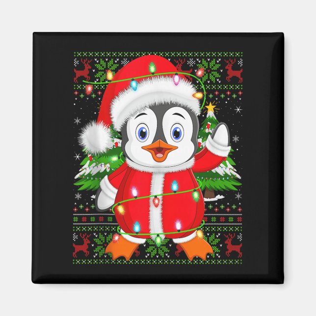 Imã Penguin Christmas Lights Santa Costume Ugly Xmas S (Frente)