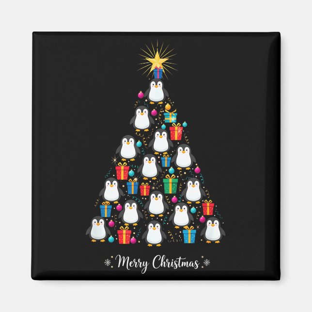 Imã Penguin Christmas Tree Xmas Day Holiday Men &amp;  (Frente)