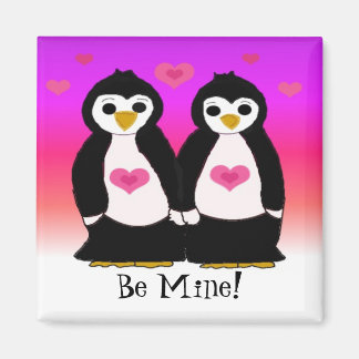 Imã Penguin Couple with Cute Hearts