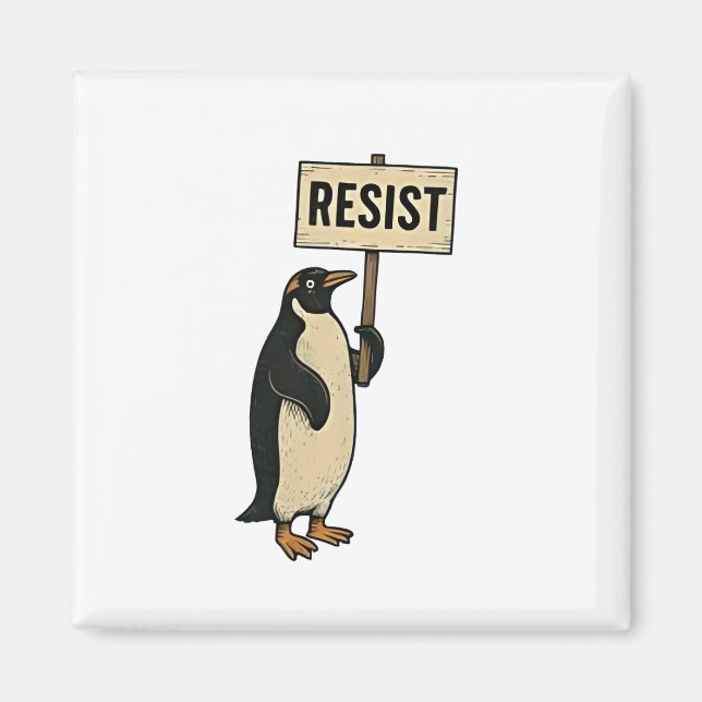Imã Penguin Engraçado Resiste Protesto Contra Tarrifs (Frente)