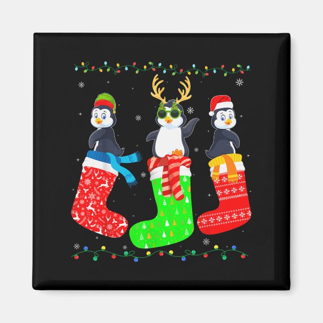 Imã Penguin In Xmas Socks Funny Holiday Ugly Sweater C (Frente)