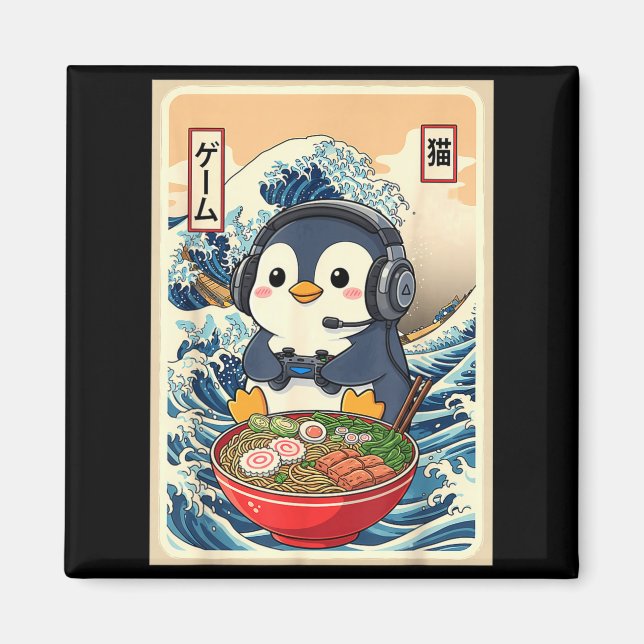 Imã Penguin Kawaii Japanese Ramen Noodle Retro Gaming  (Frente)