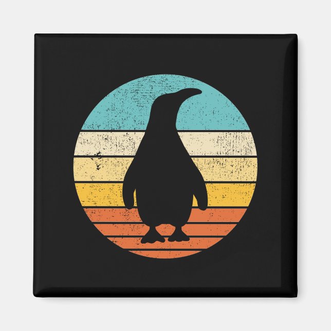 Imã Penguin Retro Vintage Sunset (Frente)