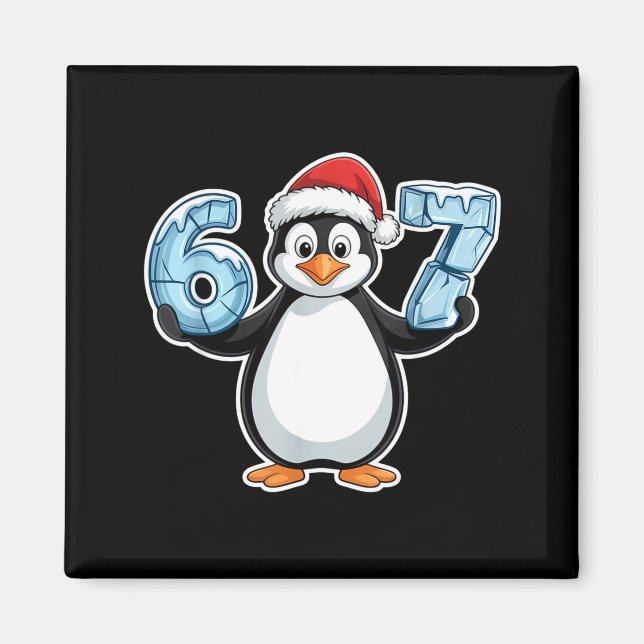 Imã Penguin Santa Hat 67 Icy Numbers Christmas Birthda (Frente)