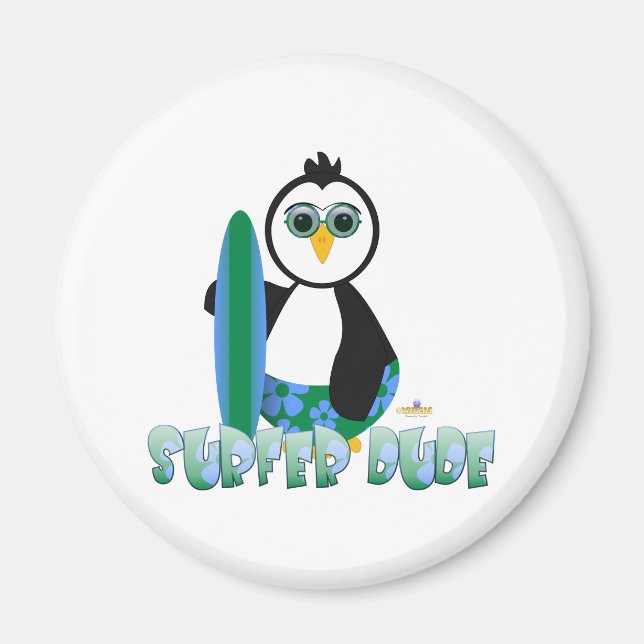 Imã Penguin Segurando Surf Conselho Com Óculos-Sol Sur (Frente)