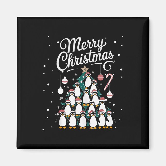Imã Penguin Xmas Tree Penguine Árvore de Natal Ch (Frente)
