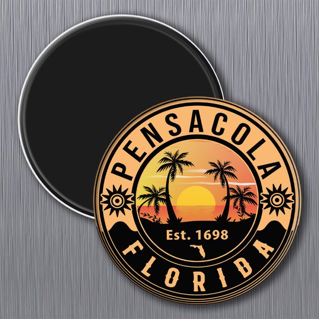 Imã Pensacola Florida Retro Sunset Souvenirs (Criador carregado)